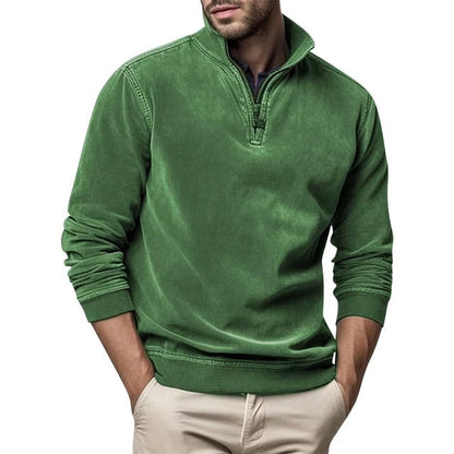 Sweatshirt mit Viertelreißverschluss - Herren lässiger Half-Zip Pullover-Grün-S-Chaps Herrenmode