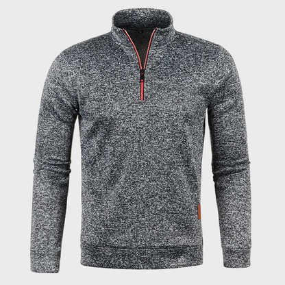 Sweatshirt mit Viertelreißverschluss - Herren lässiger Langarm-Pullover mit halbem Reißverschluss-Dunkelgrau-S-Chaps Herrenmode