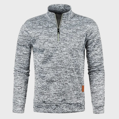 Sweatshirt mit Viertelreißverschluss - Herren lässiger Langarm-Pullover mit halbem Reißverschluss-Hellgrau-S-Chaps Herrenmode