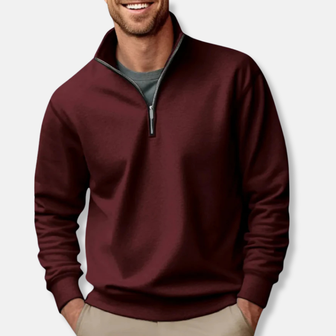 Sweatshirt mit Viertelreißverschluss – Lässig – Lockere Passform – Pullover mit halbem Reißverschluss – Herrenpullover-Rot-S-Chaps Herrenmode