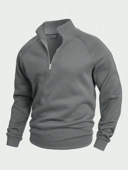 Sweatshirt mit Viertelreißverschluss – Lässiger, warmer Pullover mit halbem Reißverschluss für Männer-Grau-S-Chaps Herrenmode