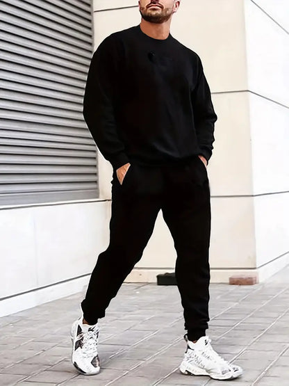 Sweatshirt- und Jogginghosen-Set | Kordelzug | Zweiteilig | Sweatshirt-Set | Jogginganzüge für Herren-Schwarz-S-Chaps Herrenmode