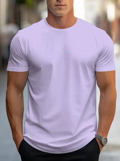 T-Shirt - Casual - Kurze Ärmel - T-Shirt mit Rundhalsausschnitt - Herrenhemden-Helles Lila-XS-Chaps Herrenmode