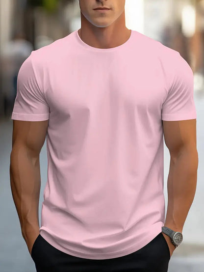 T-Shirt - Casual - Kurze Ärmel - T-Shirt mit Rundhalsausschnitt - Herrenhemden-Rosa-XS-Chaps Herrenmode