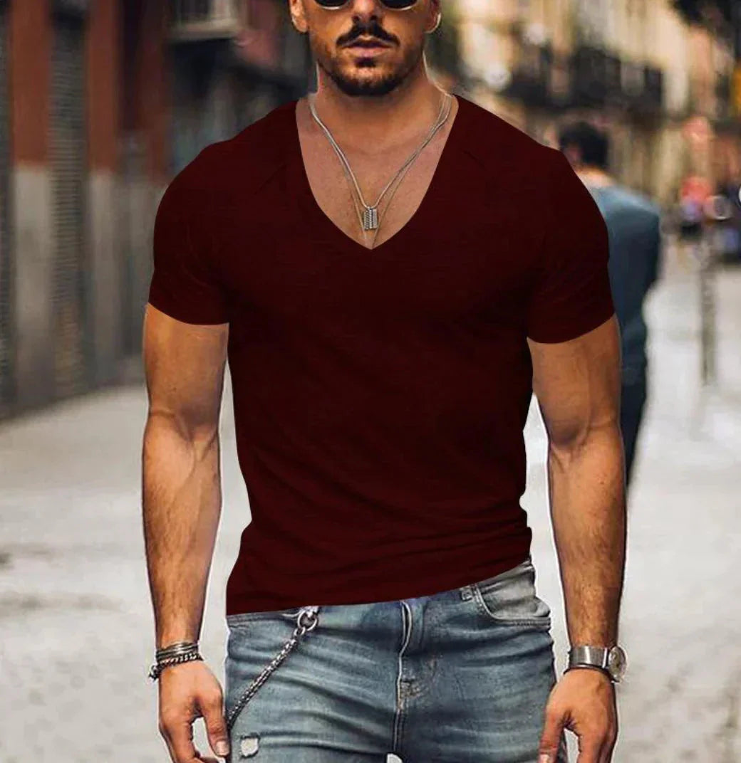 Herren T-Shirt V-Ausschnitt Slim Fit Kurzarm - BerlinGlamour