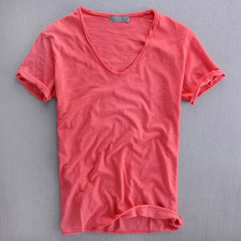T-Shirt | Leichtgewicht | Sommer | T-Shirt mit V-Ausschnitt | Herrenhemden-Rot-M-Chaps Herrenmode