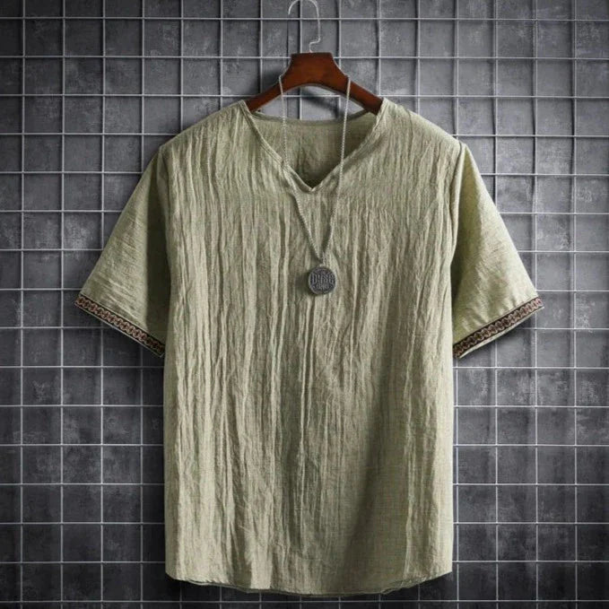 T-Shirt - V-Ausschnitt - Loose Fit - Herren T-Shirt - Herrenhemd-Grün-M-Chaps Herrenmode