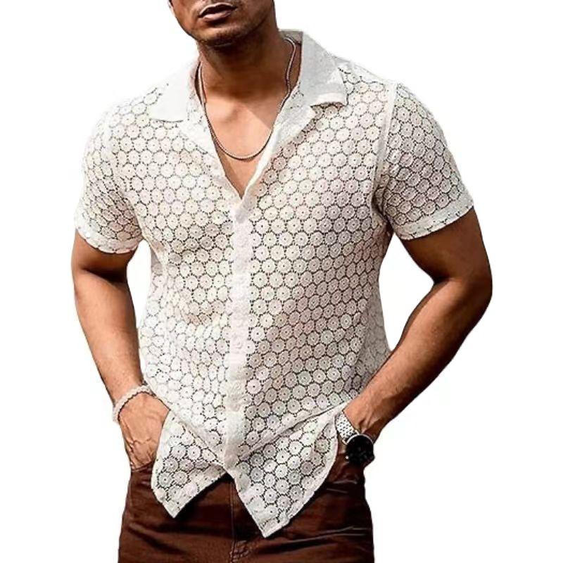 Herren T-Shirt Kurzarm Durchsichtig Knopfleiste - BerlinGlamour