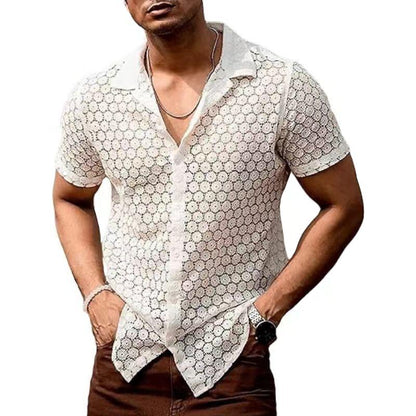 Herren T-Shirt Kurzarm Durchsichtig Knopfleiste - BerlinGlamour