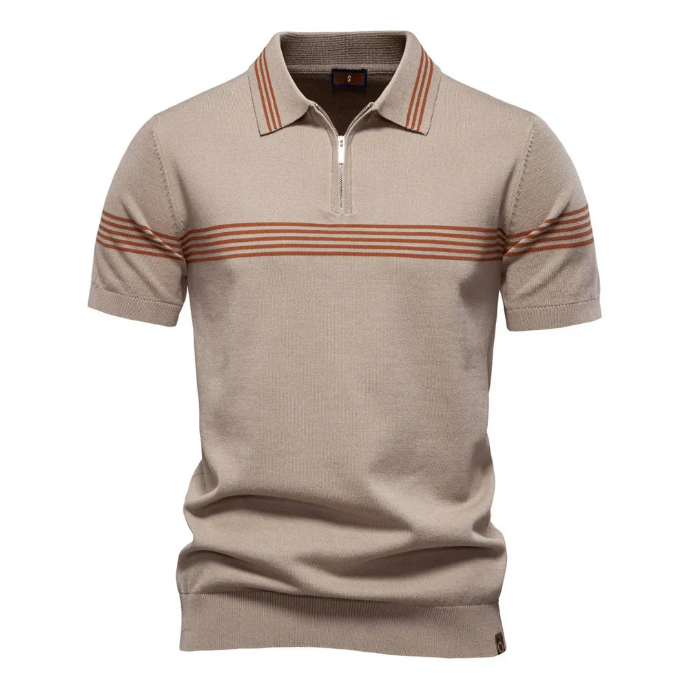 Herren Polo T-Shirt mit Kragen Gestrickt Viertelreißverschluss - BerlinGlamour