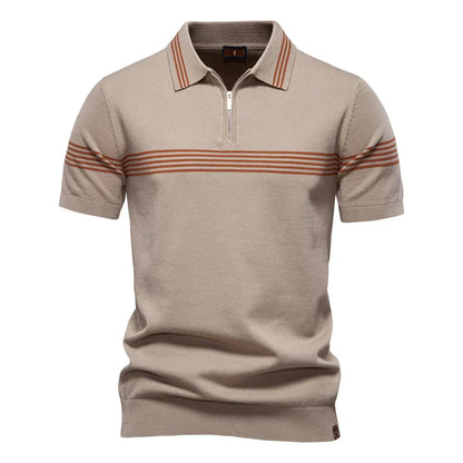 Herren Polo T-Shirt mit Kragen Gestrickt Viertelreißverschluss - BerlinGlamour