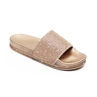 Diamant Slides Sandalen mit Kristall Besatz Glamour