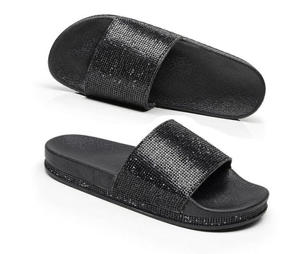 Diamant Slides Sandalen mit Kristall Besatz Glamour