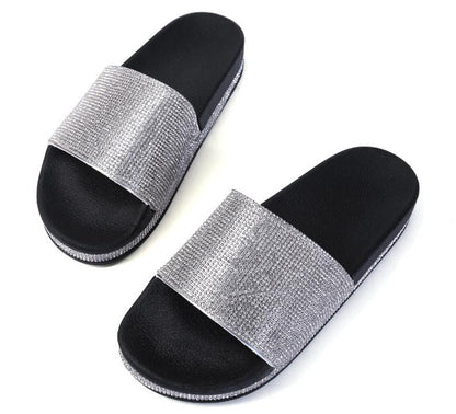 Diamant Slides Sandalen mit Kristall Besatz Glamour