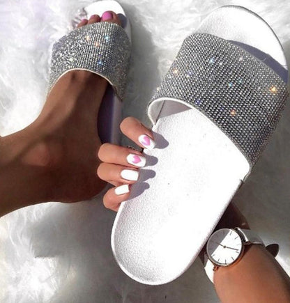 Diamant Slides Sandalen mit Kristall Besatz Glamour - BerlinGlamour
