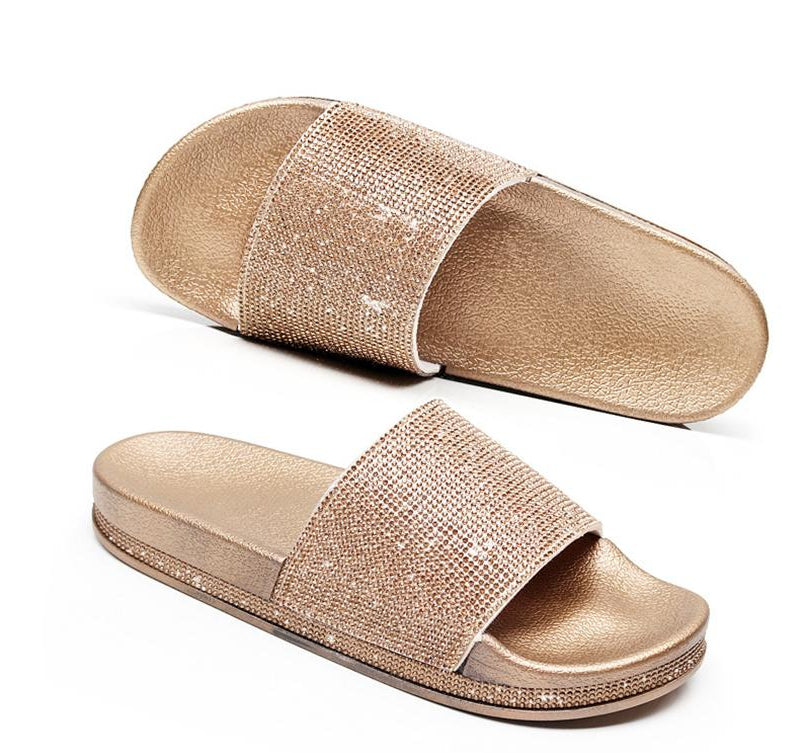 Diamant Slides Sandalen mit Kristall Besatz Glamour