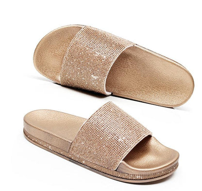 Diamant Slides Sandalen mit Kristall Besatz Glamour