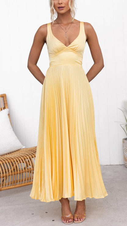 Damen Maxikleid Plissiert Elegant Sommerkleid