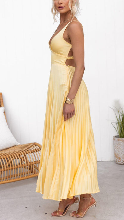 Sommerkleid Ärmellos Gelb Mit V-Ausschnitt