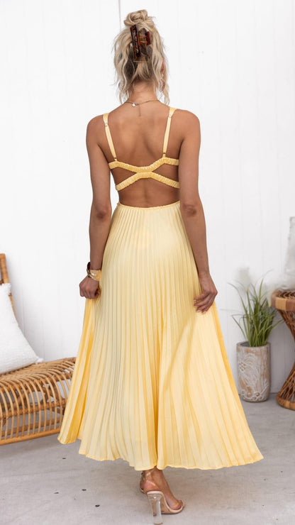 Damen Maxikleid Sommer Plisseerock Elegant Festlich