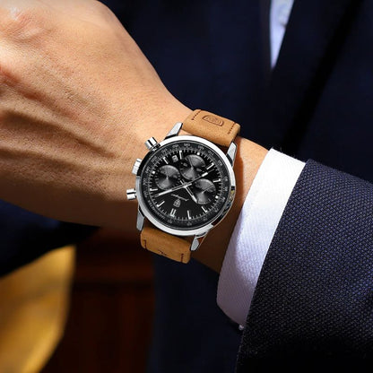 Herren Armbanduhr Chronograph Leder Automatik