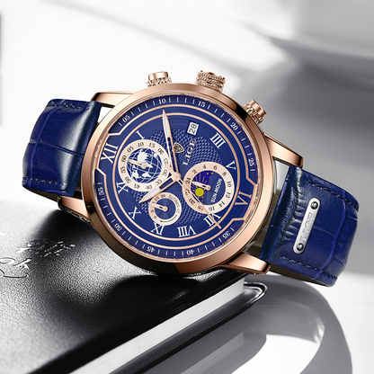 Leder Herrenuhr Chronograph Automatik Edelstahl