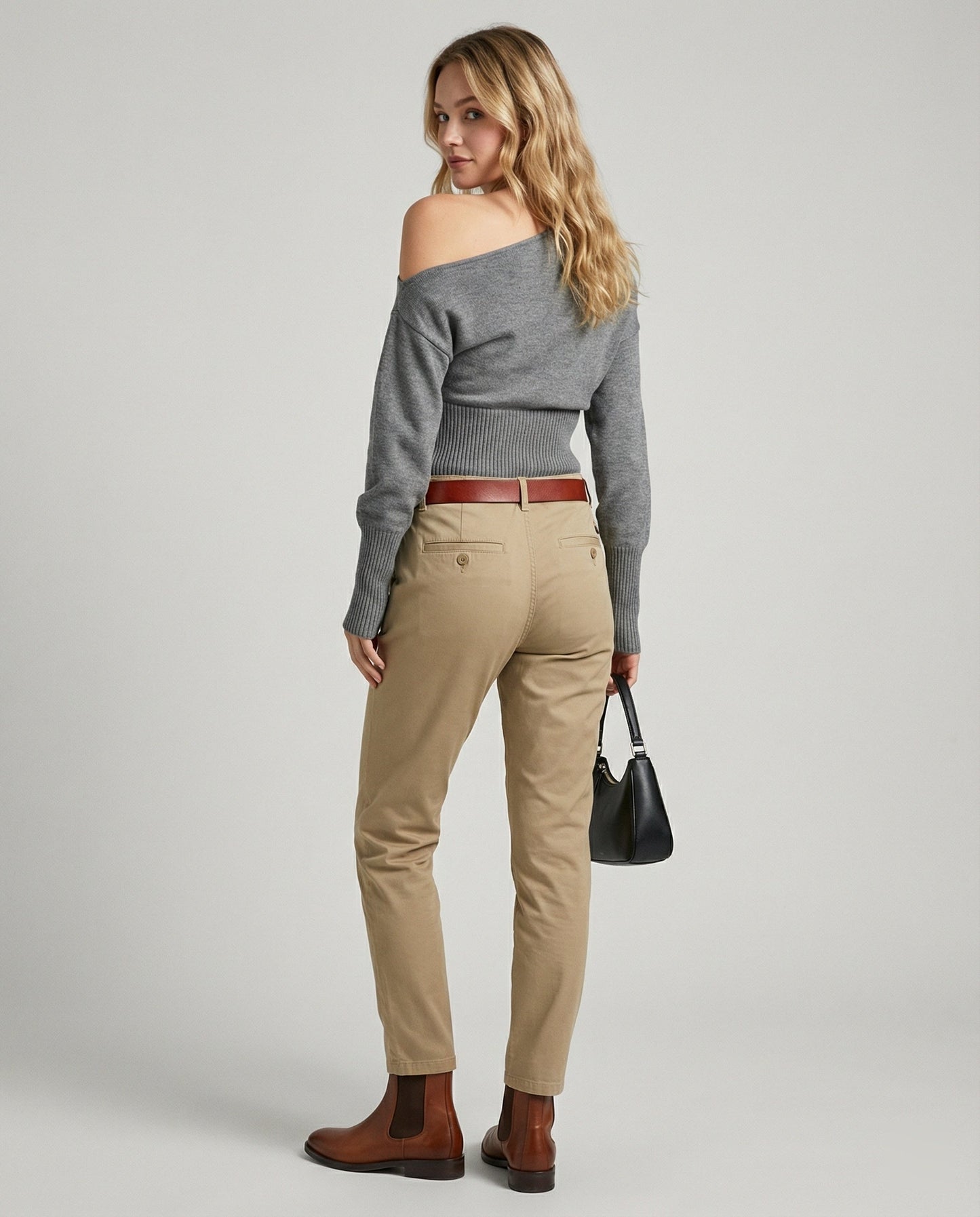 Damen Strickpullover Schräg Schulter Modern Tailliert