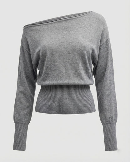 Damen Strickpullover Schräg Schulter Modern Tailliert