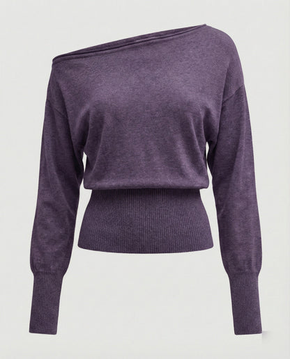 Damen Strickpullover Schräg Schulter Modern Tailliert