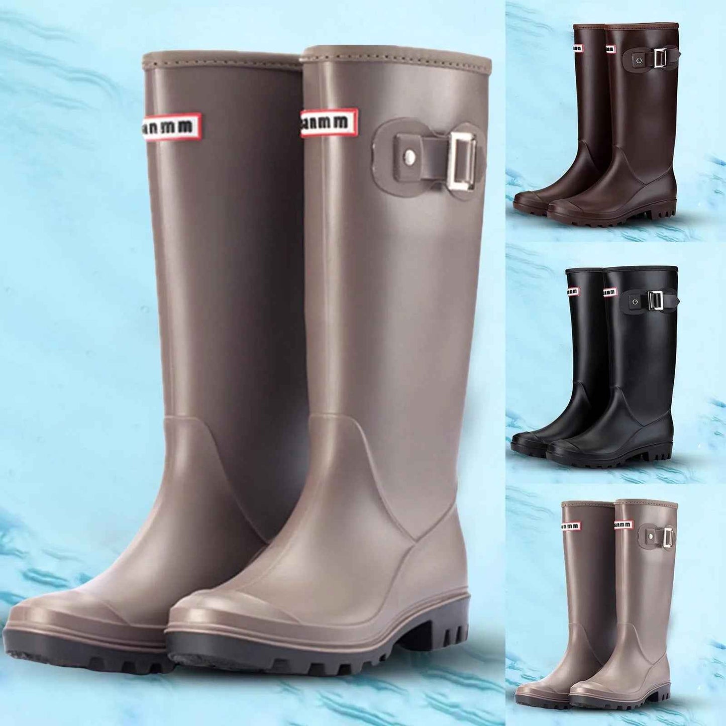 Regenstiefel Wasserdicht Kniehoch mit Reißverschluss Schwarz - BerlinGlamour