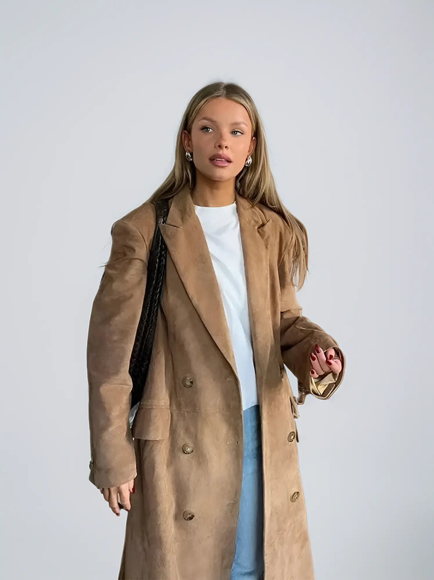 Eleganter Suedetrenchcoat Damen - BerlinGlamour