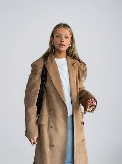 Eleganter Suedetrenchcoat Damen - BerlinGlamour
