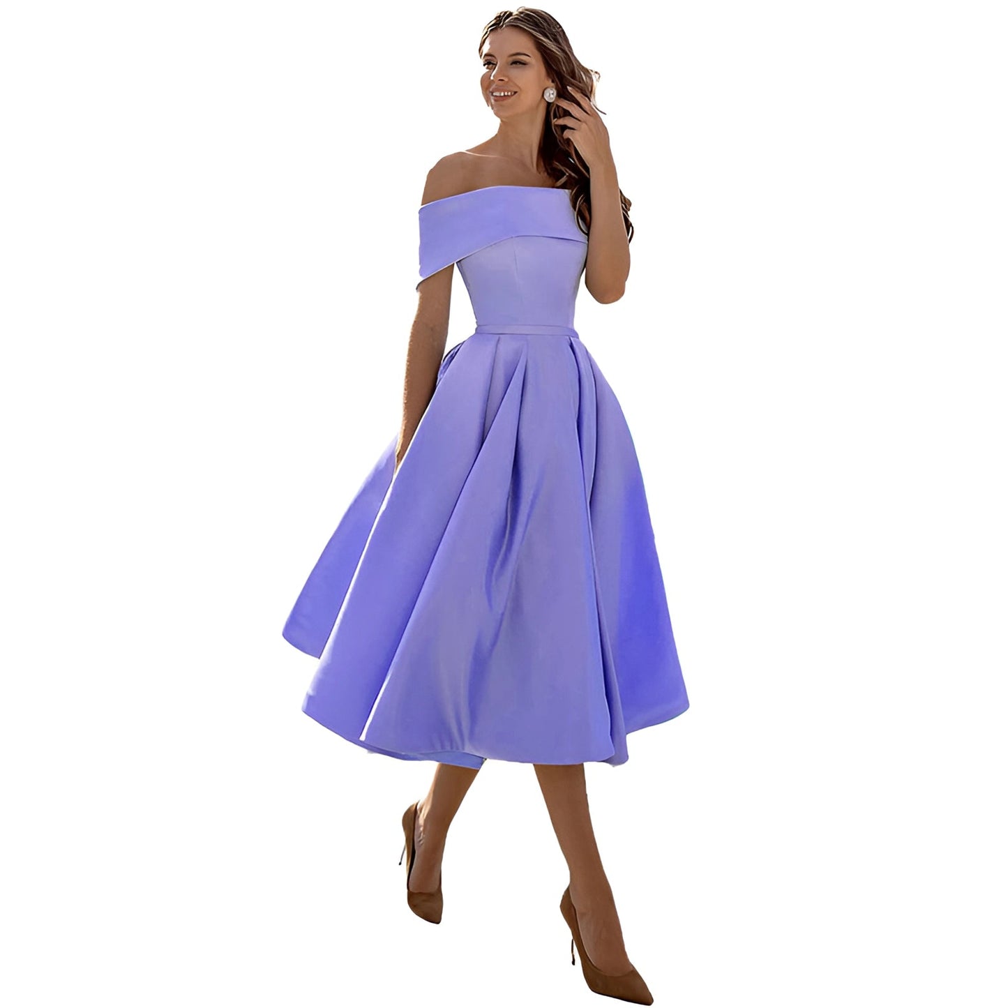 Himmelblaues Satin Off-Shoulder Kleid von BerlinGlamour