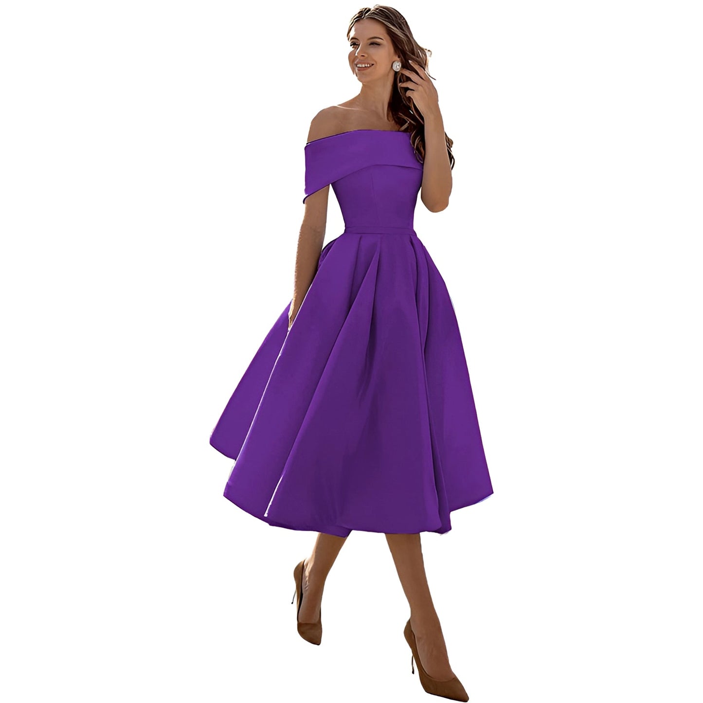 Himmelblaues Satin Off-Shoulder Kleid von BerlinGlamour