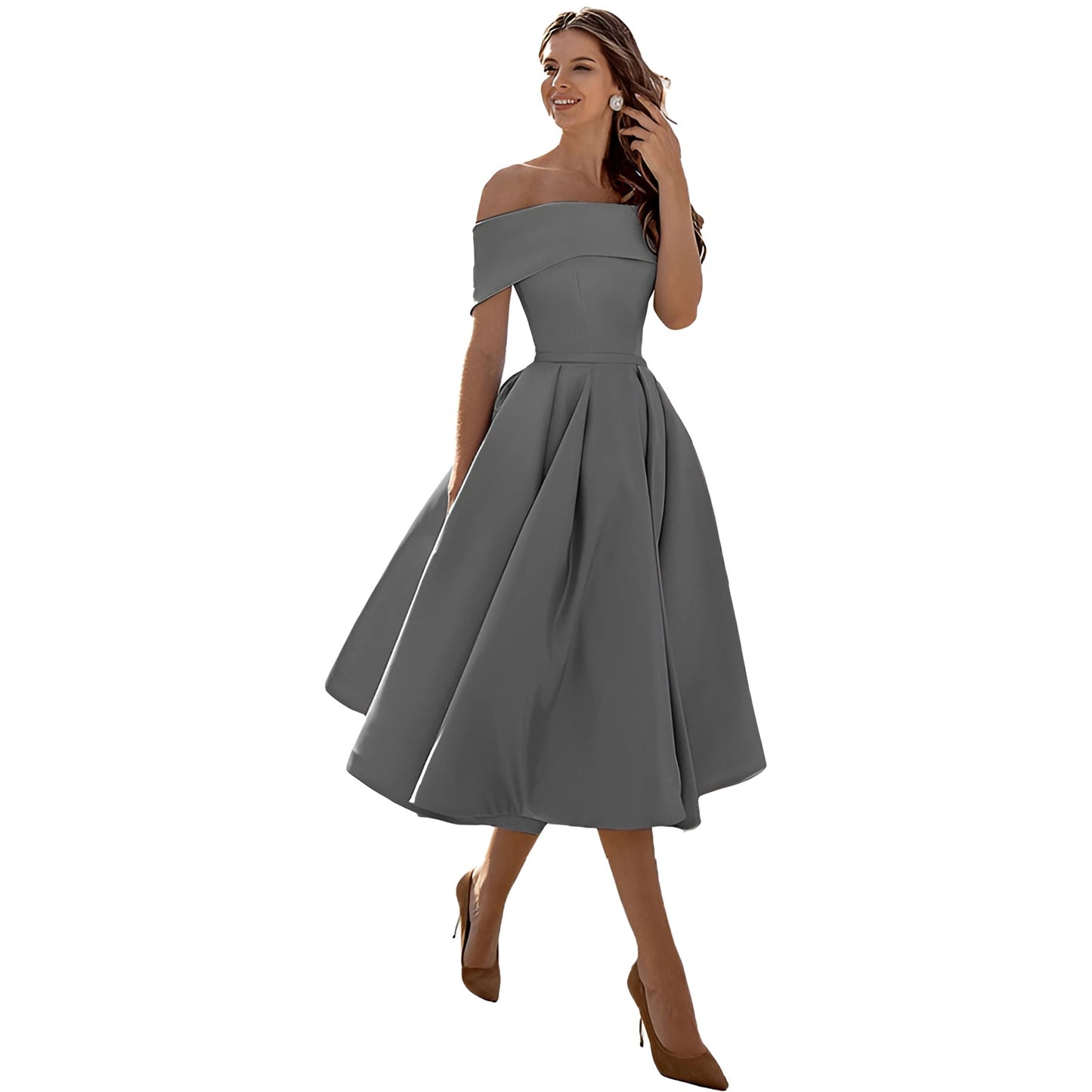 Himmelblaues Satin Off-Shoulder Kleid von BerlinGlamour