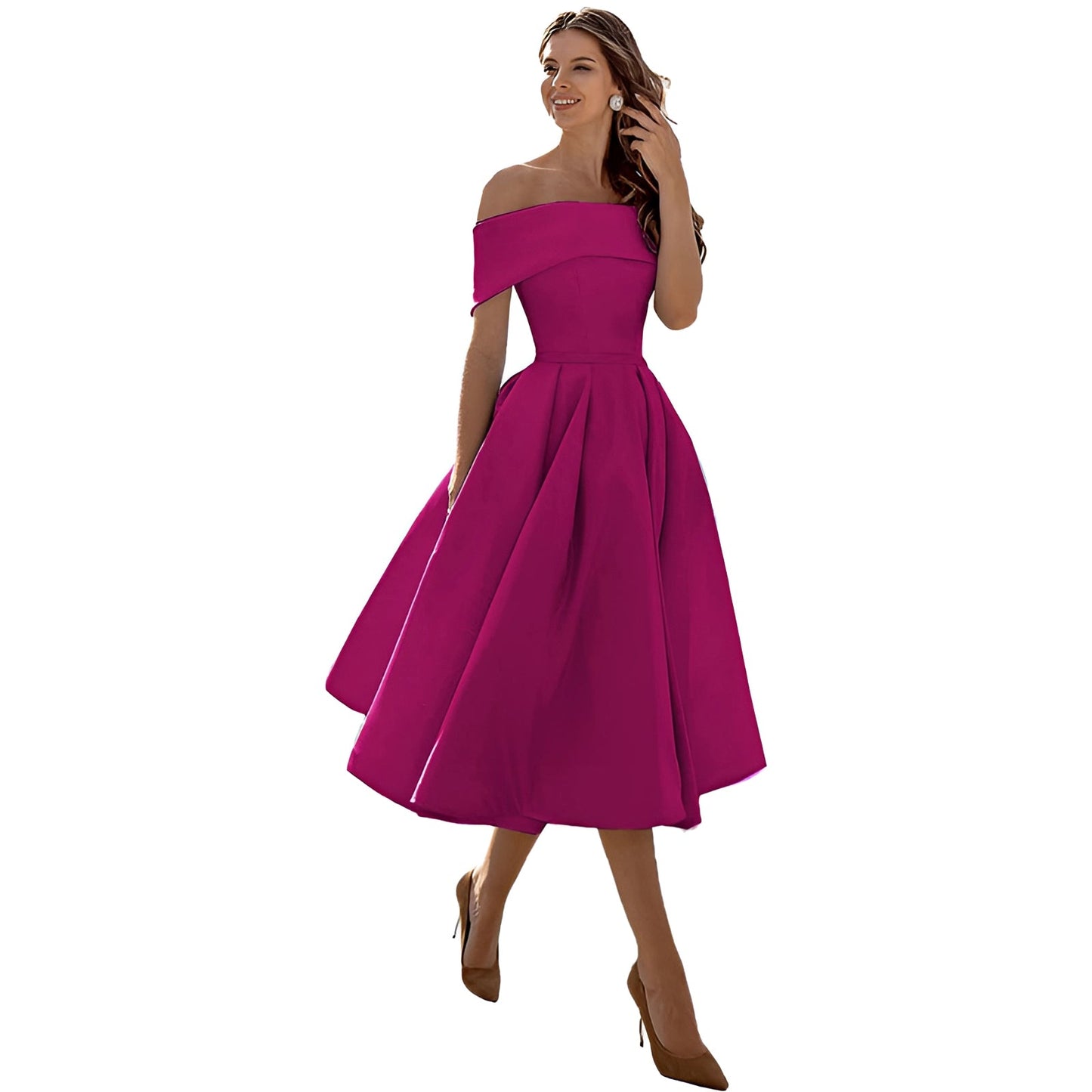 Himmelblaues Satin Off-Shoulder Kleid von BerlinGlamour