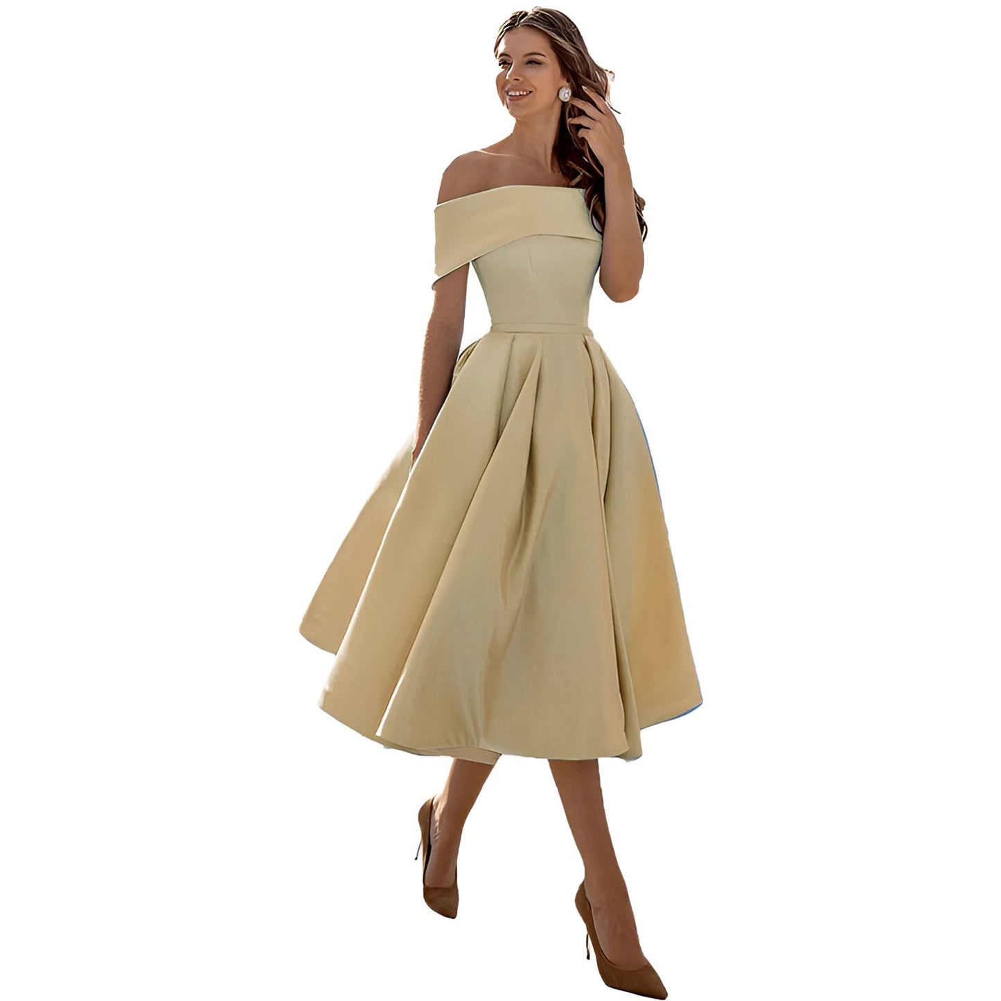 Himmelblaues Satin Off-Shoulder Kleid von BerlinGlamour