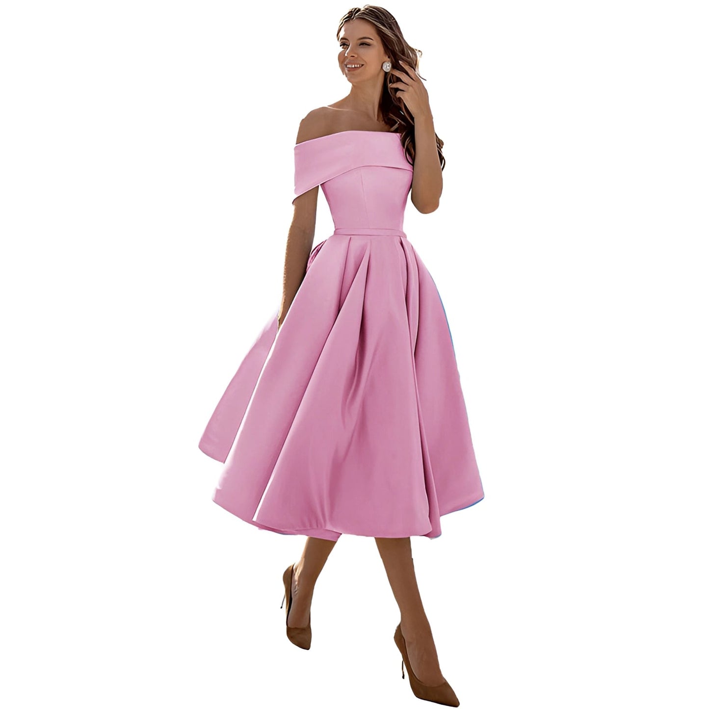 Himmelblaues Satin Off-Shoulder Kleid von BerlinGlamour