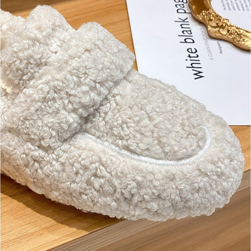 Weiche Pelzslipper Damen Teddy Loafers Warm - BerlinGlamour