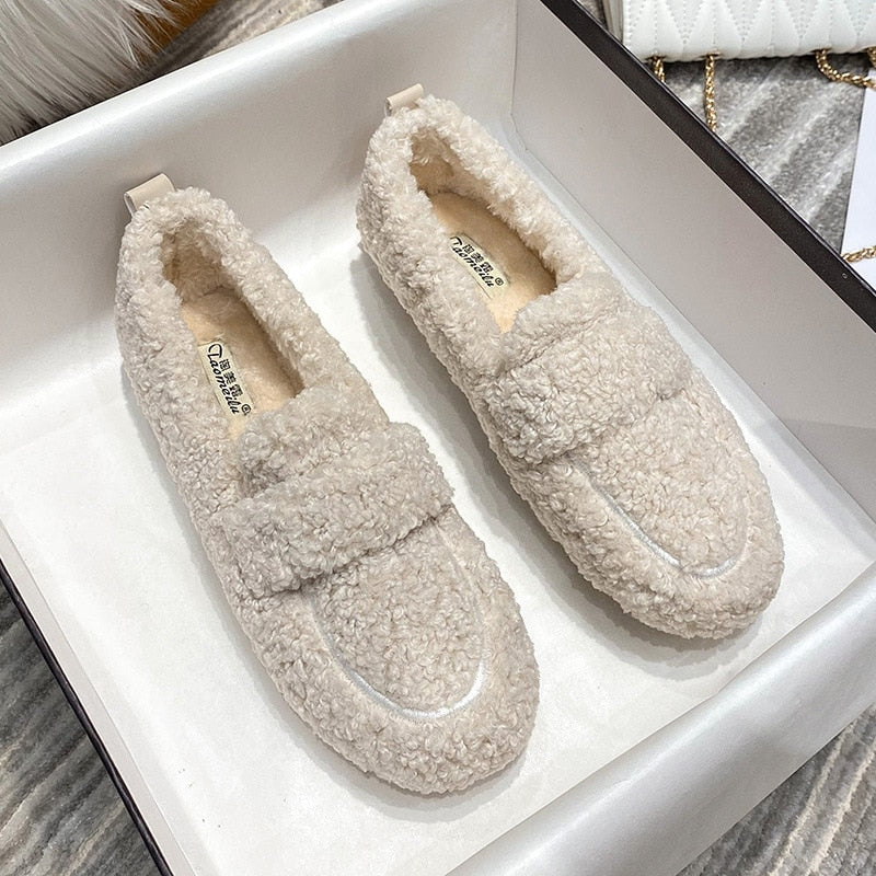 Weiche Pelzslipper Damen Teddy Loafers Warm