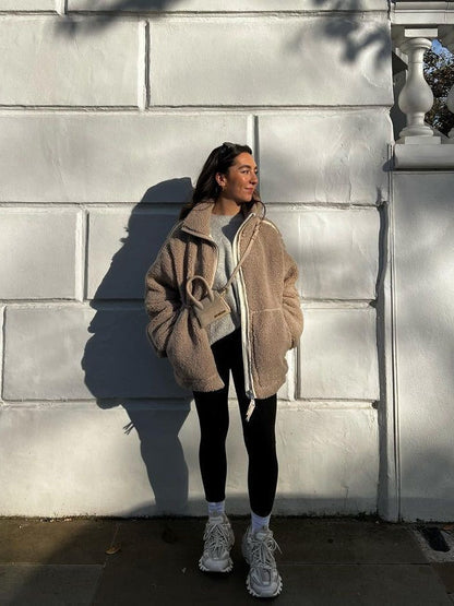 Damen Fleecejacke Oversize Weich Warm