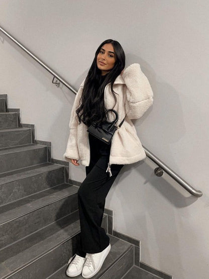 Damen Fleecejacke Oversize Weich Warm
