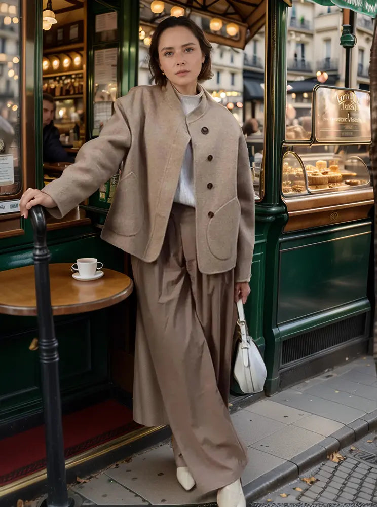 Wollmantel Damen Stehkragen Lässig Elegант - BerlinGlamour