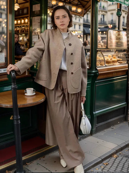 Wollmantel Damen Stehkragen Lässig Elegант - BerlinGlamour