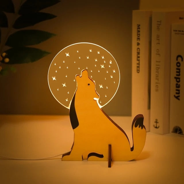 Holz Nachtlicht Tiere LED Acryl USB Leuchte