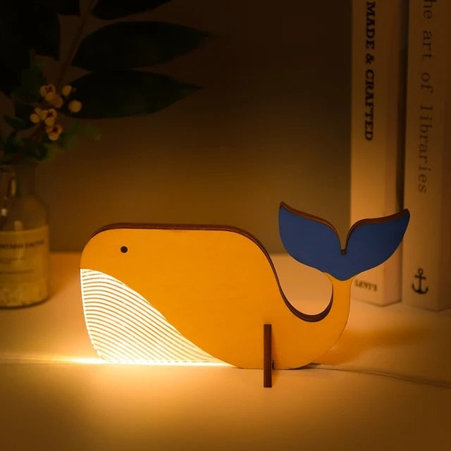 Holz Nachtlicht Tiere LED Acryl USB Leuchte