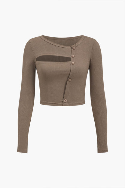 Frauen Top Langarm Asymmetrisch Cut Out Detail - BerlinGlamour