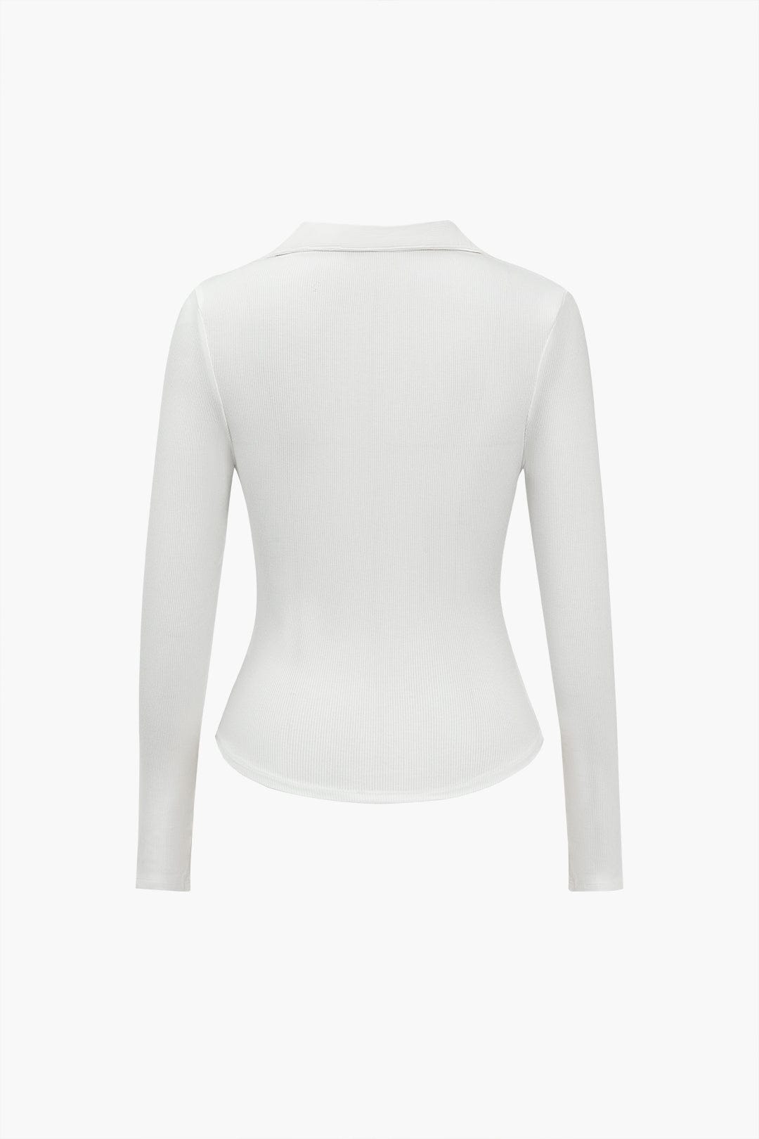 Elegantes Langarm Poloshirt Figurbetont V-Ausschnitt