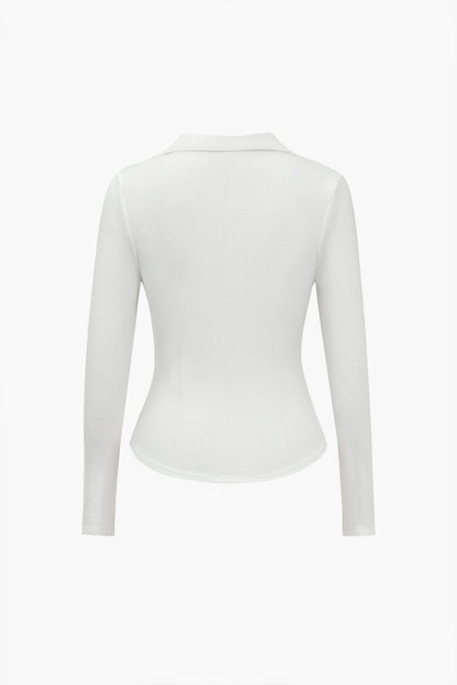 Elegantes Langarm Poloshirt Figurbetont V-Ausschnitt