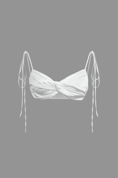 Damen-Top Satin mit Schnürträgern und Knoten